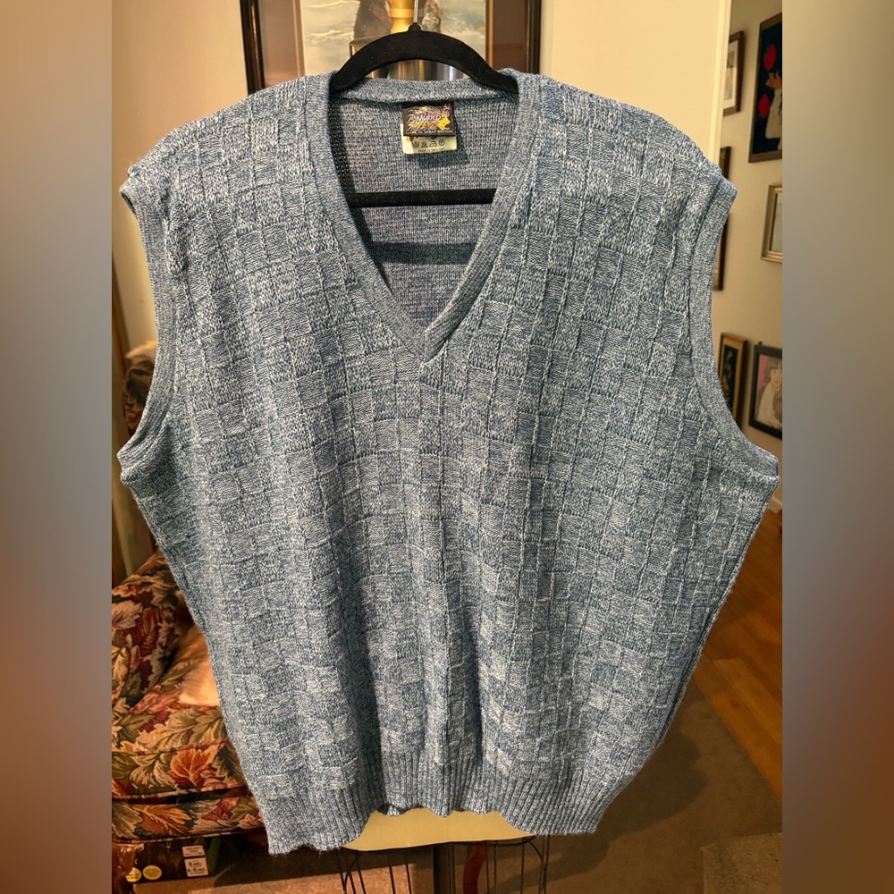 Musto Vintage Knit Sweater Vest Blue Textured V-Neck Made in England Size 52